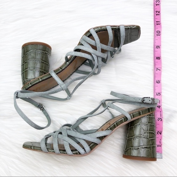 New Sam Edelman Daffodil Sandals in Seafoam Mineral Green Croc Embossed Leather - Picture 10 of 15